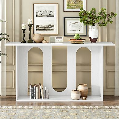 Merax Modern and Curved Design Ash Veneer Console Table with Shelf