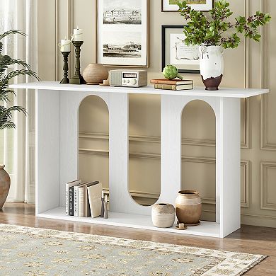 Merax Modern and Curved Design Ash Veneer Console Table with Shelf