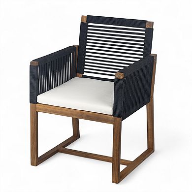 Merax Outdoor Dining Chairs Set of 2, Acacia Wood Patio Armchair with Rope Design