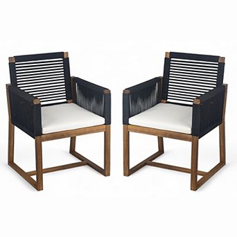 Merax Outdoor Dining Chairs Set of 2, Acacia Wood Patio Armchair with Rope Design