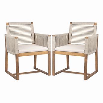 Merax Outdoor Dining Chairs Set of 2, Acacia Wood Patio Armchair with Rope Design