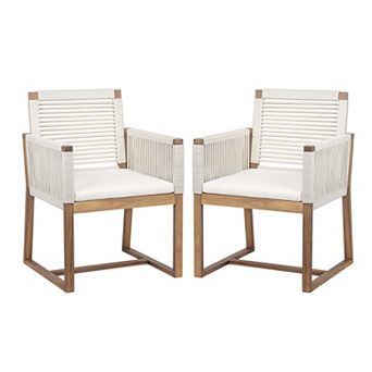 Merax Outdoor Dining Chairs Set of 2, Acacia Wood Patio Armchair with Rope Design