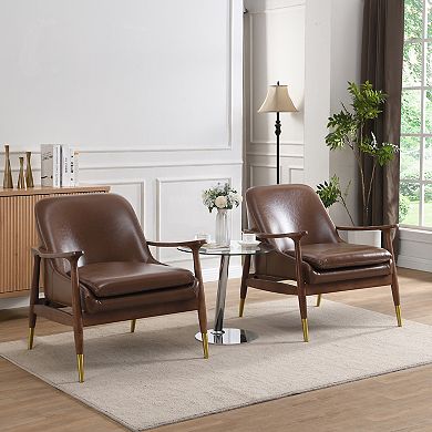 Merax Mid-Century Faux Leather Accent Chair Set of 2