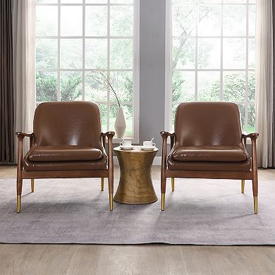 Merax Mid-Century Faux Leather Accent Chair Set of 2