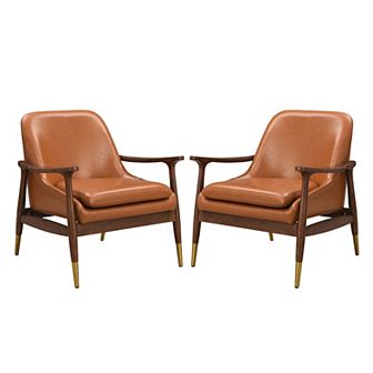 Merax Mid-Century Faux Leather Accent Chair Set of 2