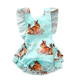 Baby Girls Aqua Bunny Romper