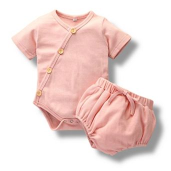 Baby Girls Spring Pink Ribbed Bodysuit with Bummies