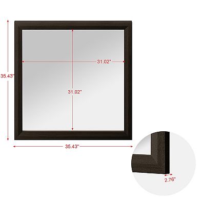 Versatile Square Vanity Mirror with Wood-Texture Frame