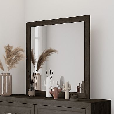 Versatile Square Vanity Mirror with Wood-Texture Frame