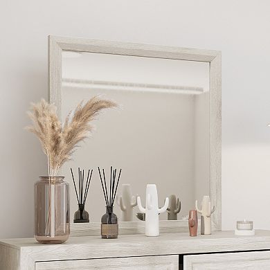 Versatile Square Vanity Mirror with Wood-Texture Frame