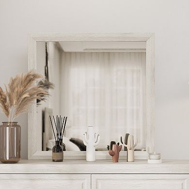 Versatile Square Vanity Mirror with Wood-Texture Frame