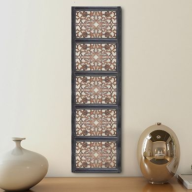 Rectangular Wall Panel With Intricate Floral Carvings, Burnt Black