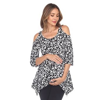 Maternity Leopard Cold Shoulder Tunic Top