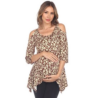 Maternity Leopard Cold Shoulder Tunic Top