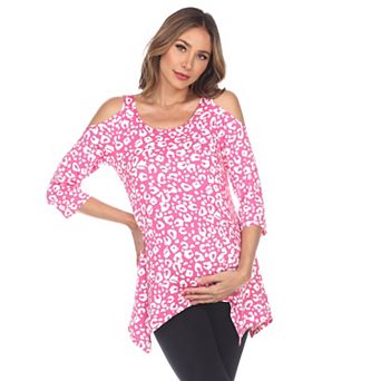 Maternity Leopard Cold Shoulder Tunic Top