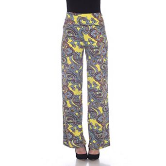 Women's Yellow Paisley Wide Leg Palazzo Pants