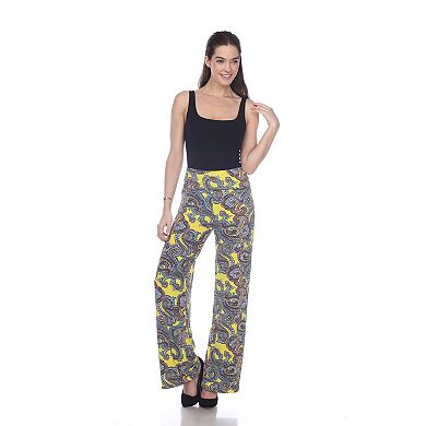 Women's Yellow Paisley Wide Leg Palazzo Pants
