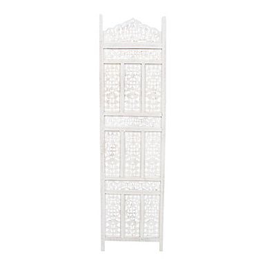 Aesthetically Carved 4 Panel Wooden Partition Screen/room Divider, Distressed White