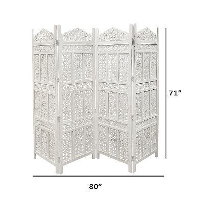 Aesthetically Carved 4 Panel Wooden Partition Screen/room Divider, Distressed White