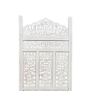 Aesthetically Carved 4 Panel Wooden Partition Screen/room Divider, Distressed White