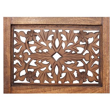 The Urban Port Handmade Foldable 4 Panel Wooden Partition Screen Room Divider, Brown