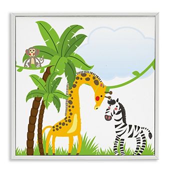 Stupell Home Decor Jungle Animals & Palm Trees Framed Canvas Wall Art
