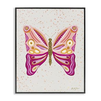 Stupell Home Decor Modern Glam Pink Butterfly Thin Framed Canvas Wall Art