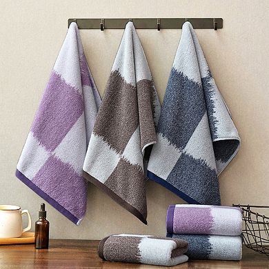 Pure Cotton Hand Towels for Bathroom, Color Block Decorative Hand Towel Set 2 Pack