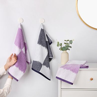 Pure Cotton Hand Towels for Bathroom, Color Block Decorative Hand Towel Set 2 Pack