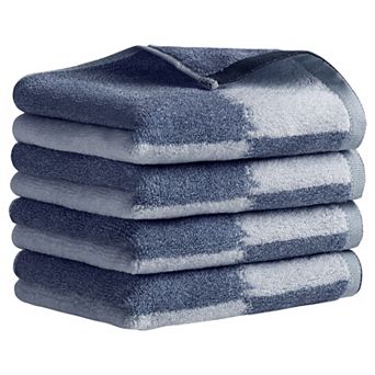 Pure Cotton Hand Towels for Bathroom, Color Block Decorative Hand Towel Set 4 Pack
