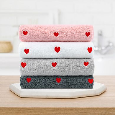 Cotton Hand Towels Letter Heart Love Pattern Bathroom Decorative Absorbent Towel 2 Pack