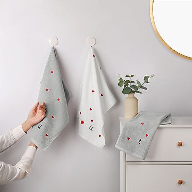 Cotton Hand Towels Letter Heart Love Pattern Bathroom Decorative Absorbent Towel 2 Pack
