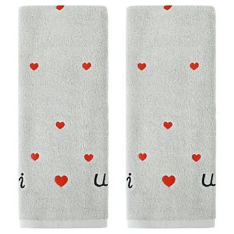 Cotton Hand Towels Letter Heart Love Pattern Bathroom Decorative Absorbent Towel 2 Pack