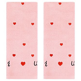 Cotton Hand Towels Letter Heart Love Pattern Bathroom Decorative Absorbent Towel 2 Pack