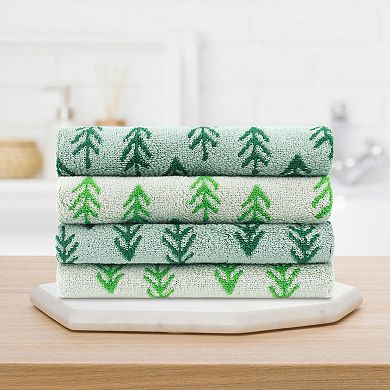Cute Plant Pattern Hand Towels, 14" x 30" Cotton Soft Absorbent Hand Towel 4 Pack