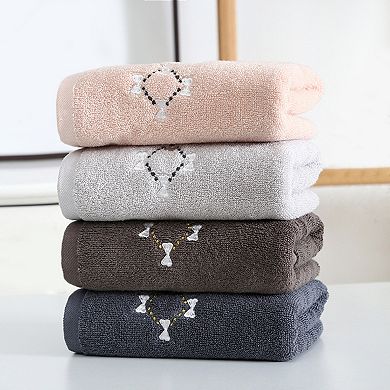 Hand Towels Embroidered Bow Pattern Decorative Towel Cotton Absorbent Soft Hand Towel 4 Pack