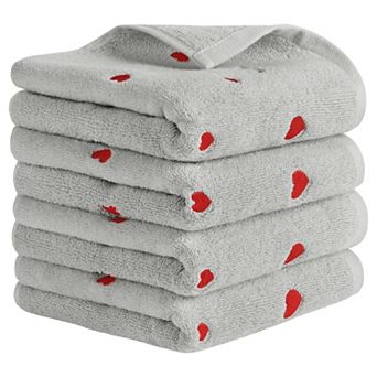 Cotton Hand Towels Letter Heart Love Pattern Bathroom Decorative Absorbent Towel 4 Pack