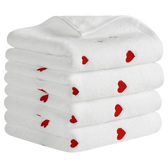 Cotton Hand Towels Letter Heart Love Pattern Bathroom Decorative Absorbent Towel 4 Pack