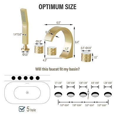 CASAINC 3 Handles Deck Mounted Bathroom Tub Faucet Trim with Handshower