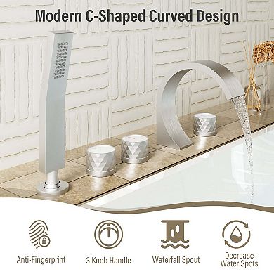 CASAINC 3 Handles Deck Mounted Bathroom Tub Faucet Trim with Handshower