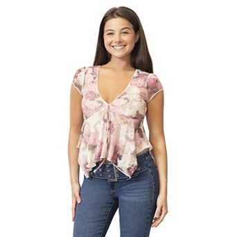 Juniors' Madden Girl Cap Sleeve Hankerchief Top