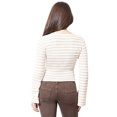 Juniors' madden girl Long Sleeve Bell Sleeve Crew Neck Crop Top