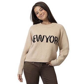 Juniors' madden girl New York Jacquard Long Sleeve Crew Neck Sweater