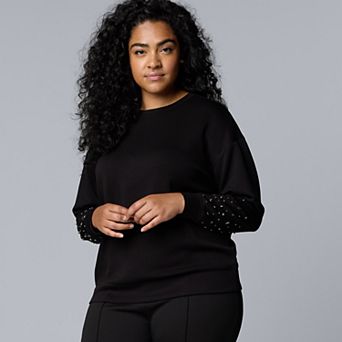 Plus Size Simply Vera Vera Wang Sleeve Embellished Sweatshirt