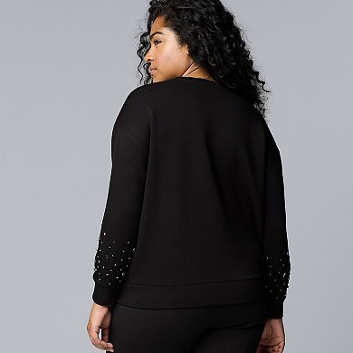 Plus Size Simply Vera Vera Wang Sleeve Embellished Sweatshirt