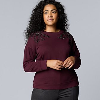 Plus Size Simply Vera Vera Wang Embellished Sweatshirt