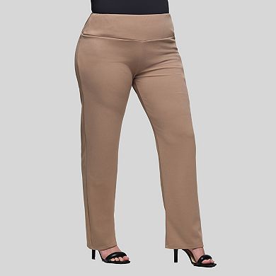 Plus Size 24Seven Comfort Apparel Comfortable Stretch High-Rise Dress Pants