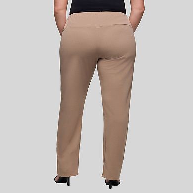 Plus Size 24Seven Comfort Apparel Comfortable Stretch High-Rise Dress Pants