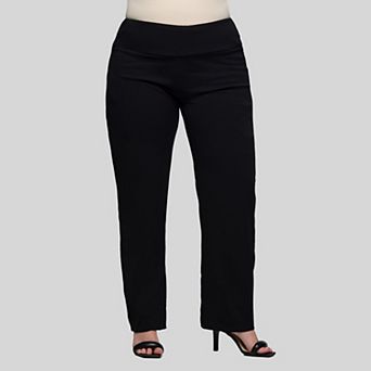 Plus Size 24Seven Comfort Apparel Comfortable Stretch High-Rise Dress Pants