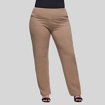 Plus Size 24Seven Comfort Apparel Comfortable Stretch High-Rise Dress Pants